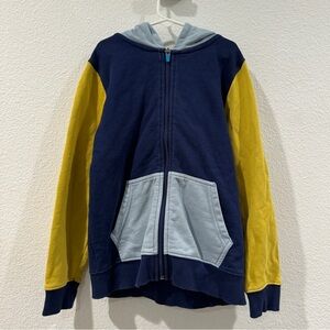 Hanna Andersson Unisex Zip Front Hoodie Color Block Yellow Blue Sweater Size 8